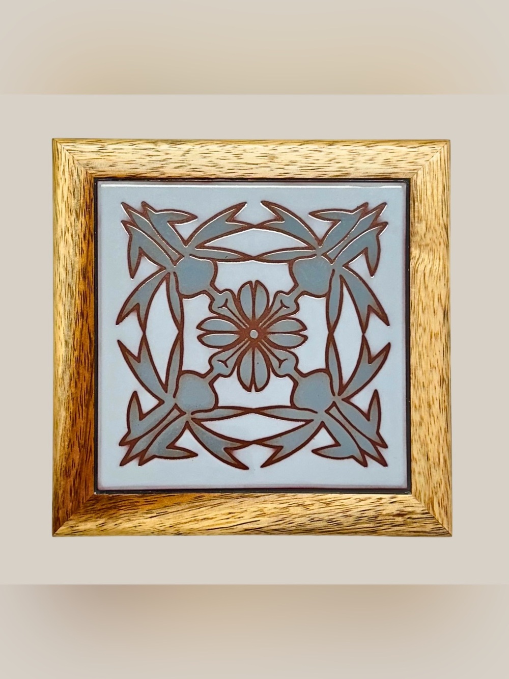 Kala Koa Hawaii Deep Orchid Quilt Art Tile Trivet Framed Koa Wood Jeffrey Chee